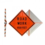 Roll Up Sign & Stand - 48 Inch Reflective Road Work 1500 Feet Roll Up Traffic Sign